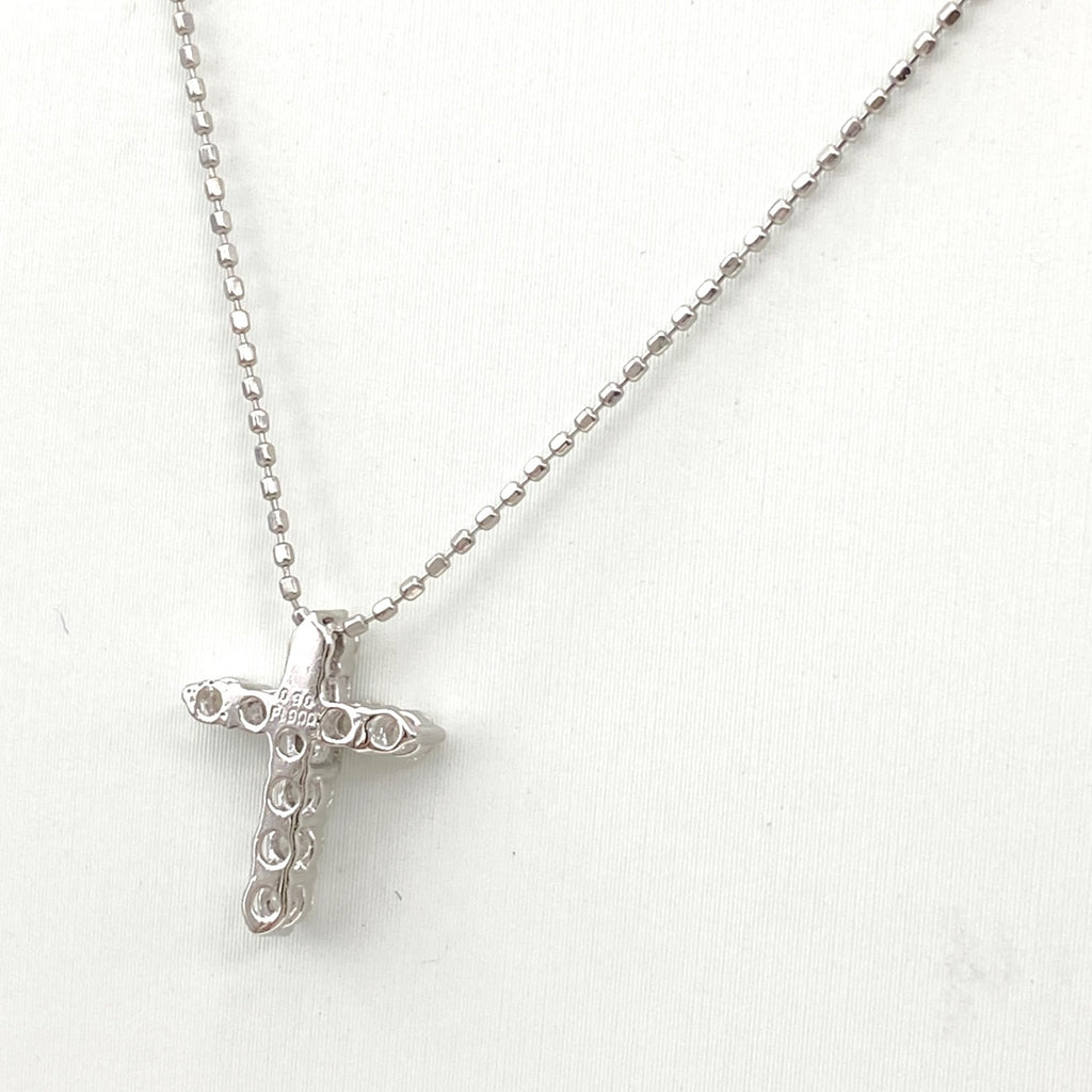 クロスモチーフ デザインネックレス プラチナ ペンダント メレダイヤ 十字架 ネックレス Pt900 Pt850 ダイヤモンド レディース 【中古】nbjwl