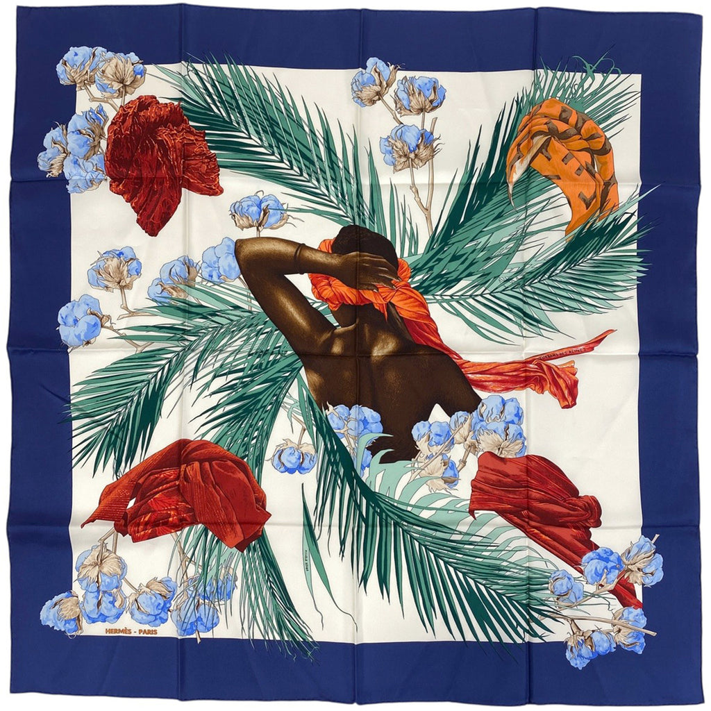 エルメス カレ90 TURBANS DES REINES 王女のターバン スカーフ シルク ブルー マルチカラー レディース 【中古】brbag