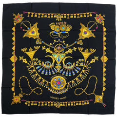 エルメス カレ 90 PARURES DES SABLES 砂漠のアクセサリー 宝石 スカーフ シルク ブラック レディース 【中古】brbag