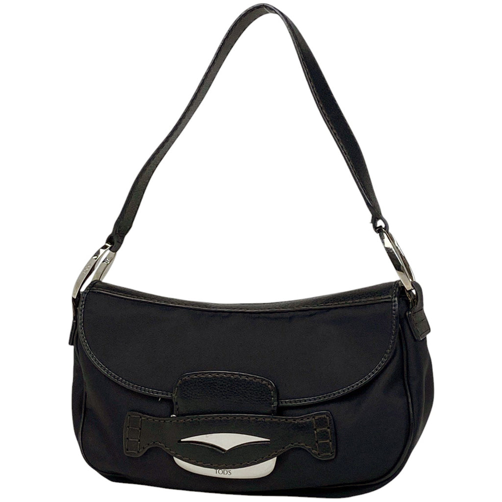 トッズ ロゴプレート ショルダーバッグ ワンショルダー ショルダーバッグ ナイロン ブラック レディース 【中古】brbag