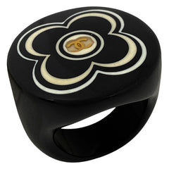 シャネル ココマーク リング クローバーモチーフ 花 指輪 リング 約12号 プラスチック ブラック レディース 【中古】bracc