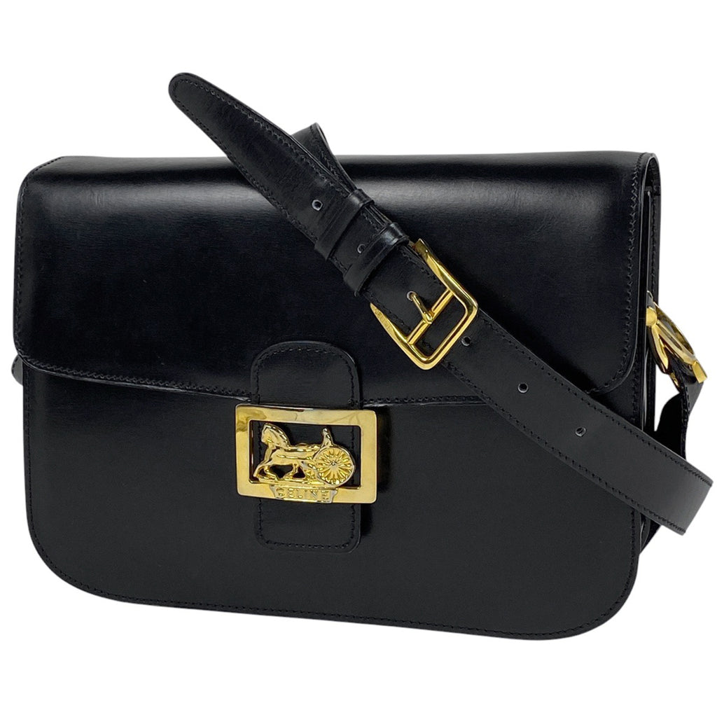 セリーヌ 馬車金具 ショルダーバッグ ロゴ 肩掛け ショルダーバッグ レザー ブラック レディース 【中古】brbag