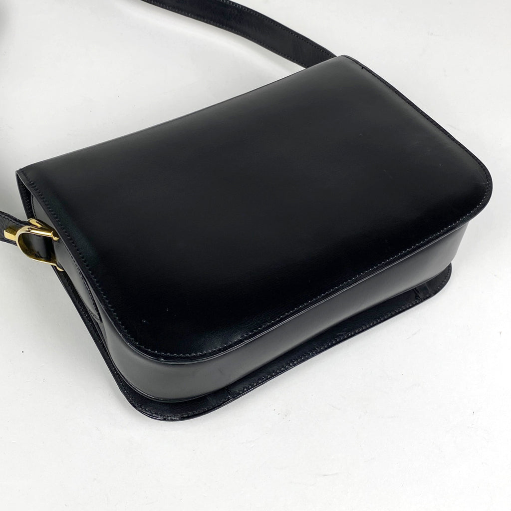 セリーヌ 馬車金具 ショルダーバッグ ロゴ 肩掛け ショルダーバッグ レザー ブラック レディース 【中古】brbag