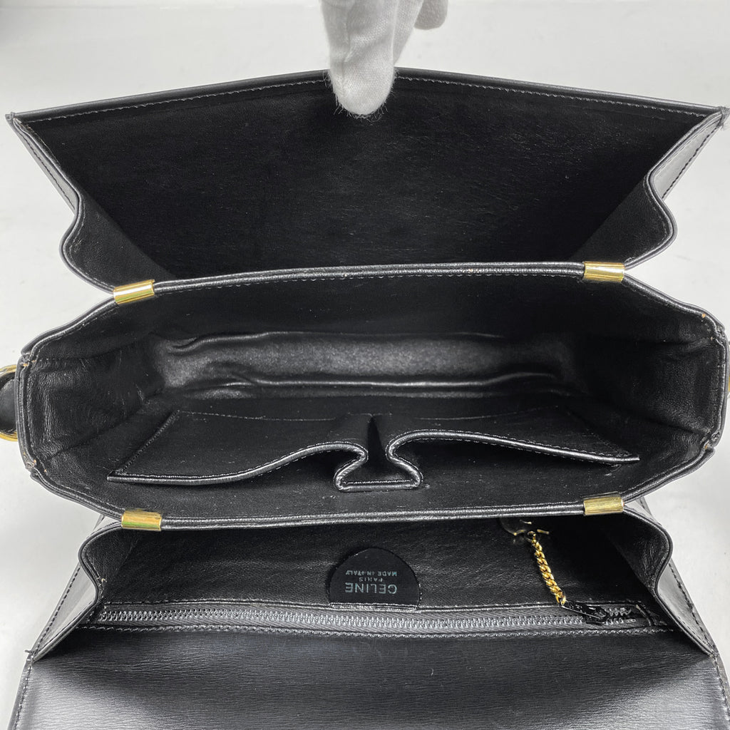 セリーヌ 馬車金具 ショルダーバッグ ロゴ 肩掛け ショルダーバッグ レザー ブラック レディース 【中古】brbag