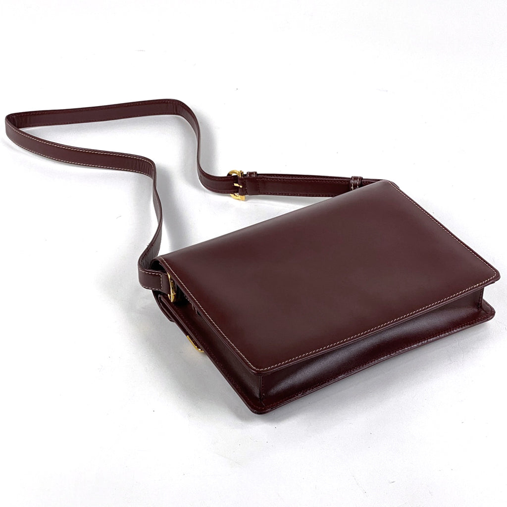 カルティエ マストライン ショルダーバッグ Wフラップ 肩掛け ショルダーバッグ レザー ボルドー レディース 【中古】brbag