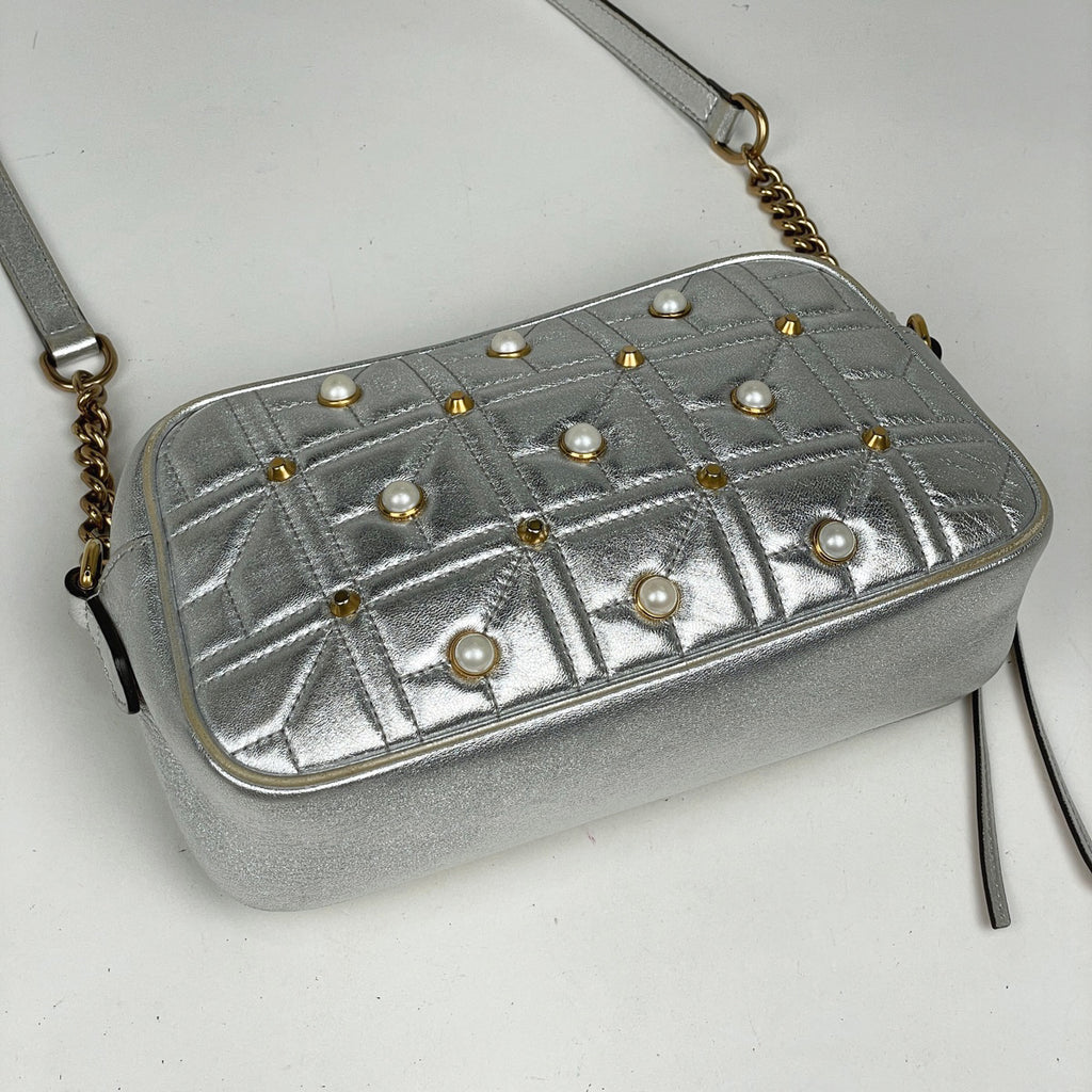 グッチ GGマーモント チェーン ショルダーバッグ ダブルG スタッズ ショルダーバッグ レザー シルバー 447632 レディース 【中古】brbag