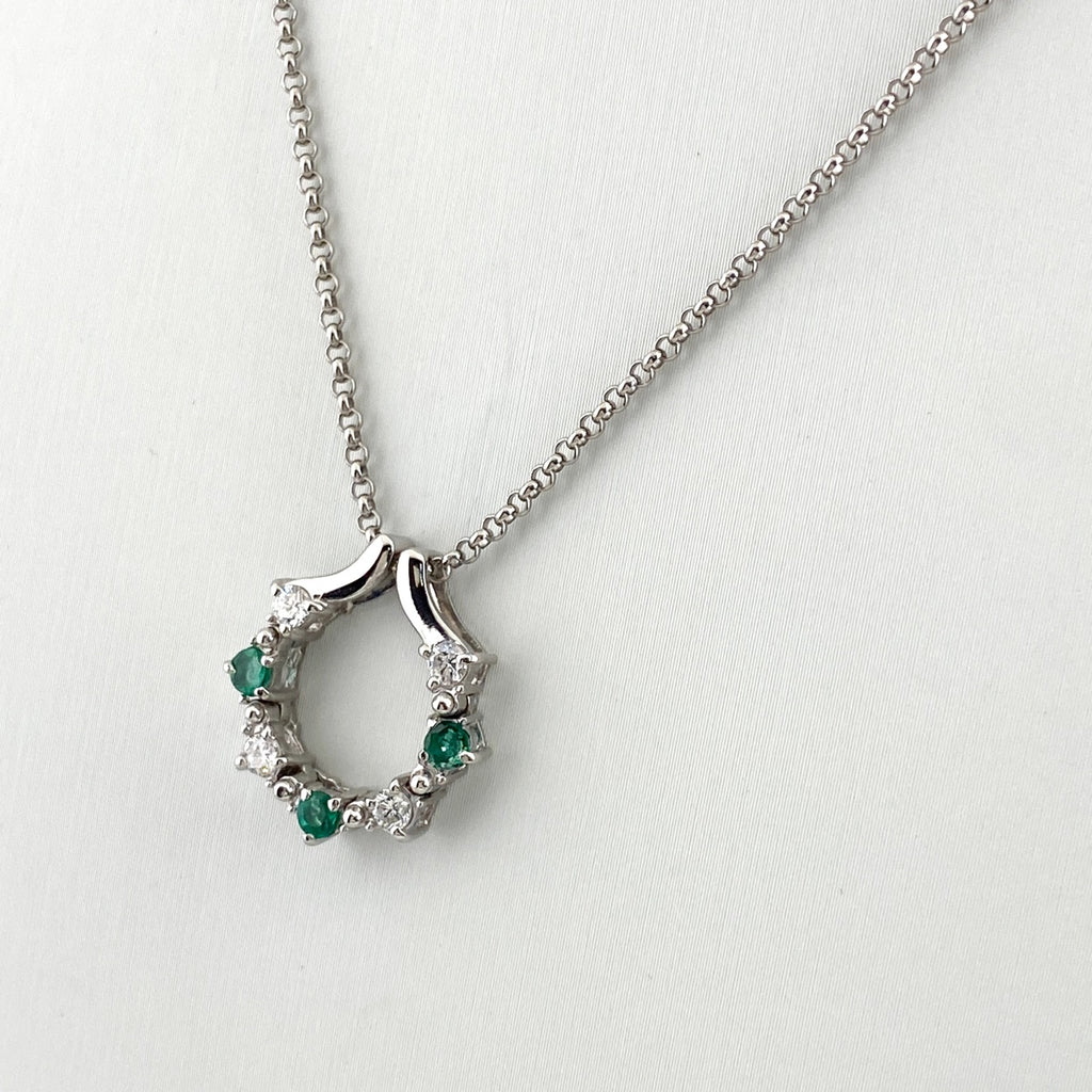エメラルド デザインネックレス プラチナ ペンダント メレダイヤ ダイヤモンド ネックレス Pt900 Pt850 エメラルド レディース 【中古】nbjwl