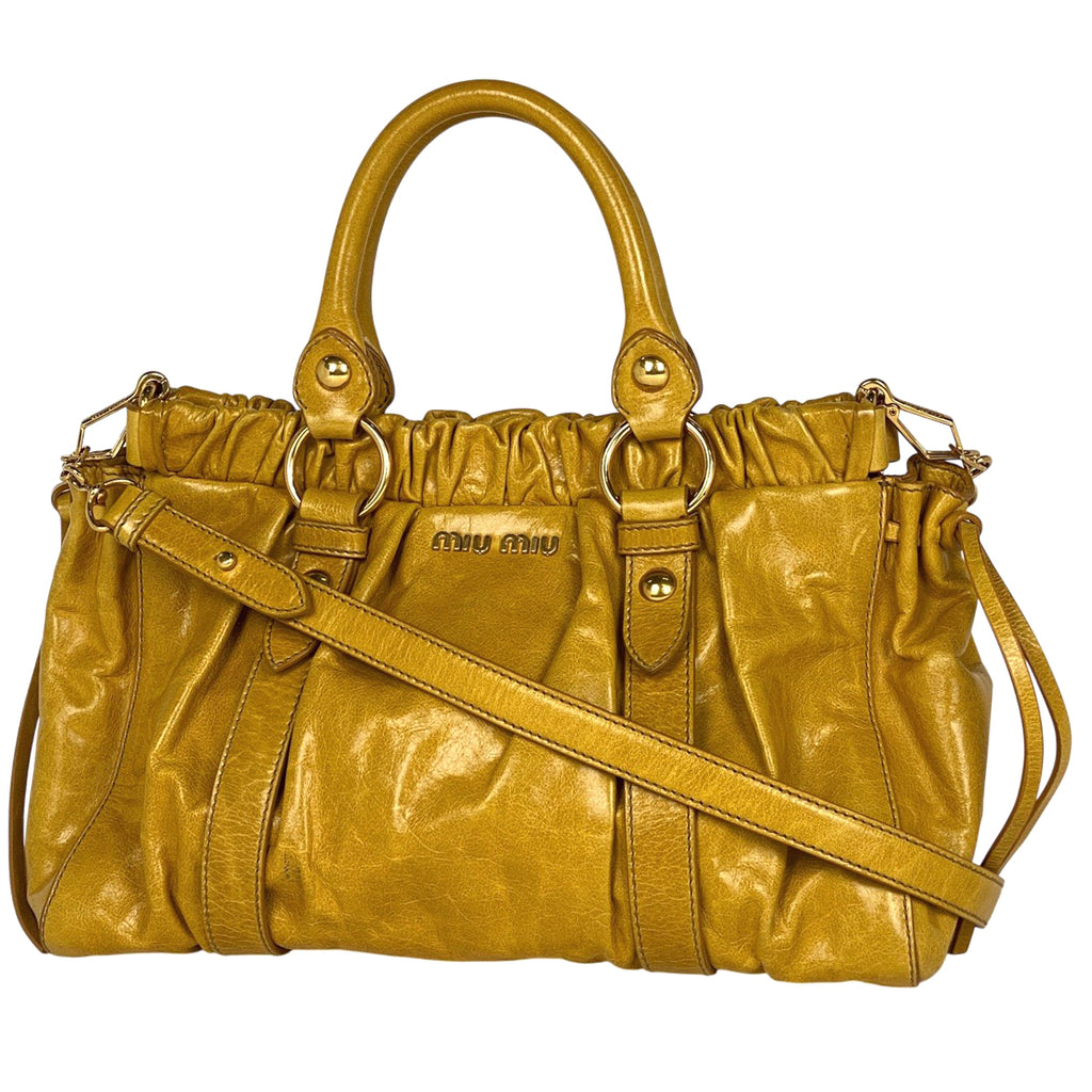 ミュウ ミュウ ロゴ ハンドバッグ 2WAY ショルダーバッグ ハンドバッグ レザー イエロー レディース 【中古】brbag