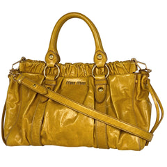 ミュウ ミュウ ロゴ ハンドバッグ 2WAY ショルダーバッグ ハンドバッグ レザー イエロー レディース 【中古】brbag