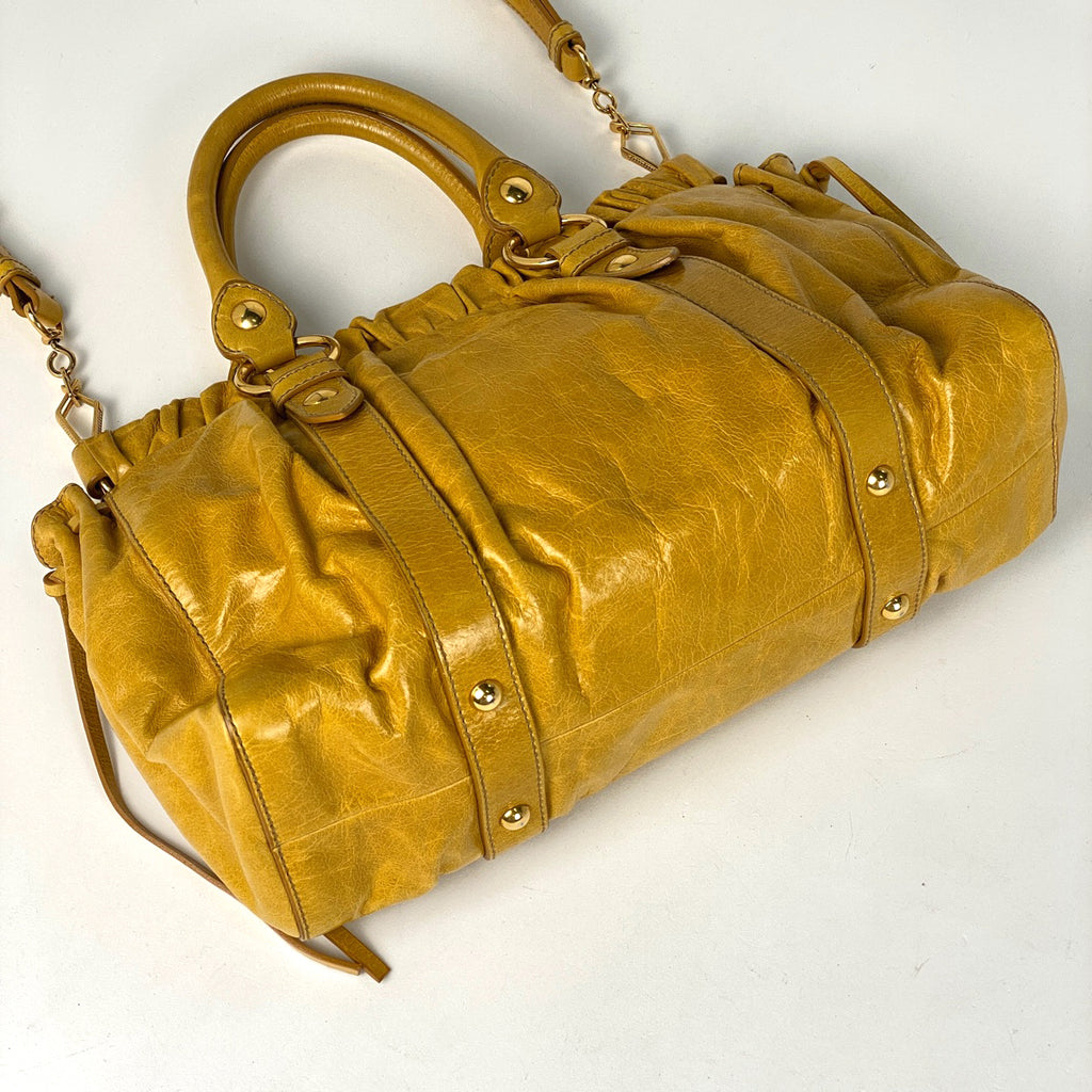 ミュウ ミュウ ロゴ ハンドバッグ 2WAY ショルダーバッグ ハンドバッグ レザー イエロー レディース 【中古】brbag