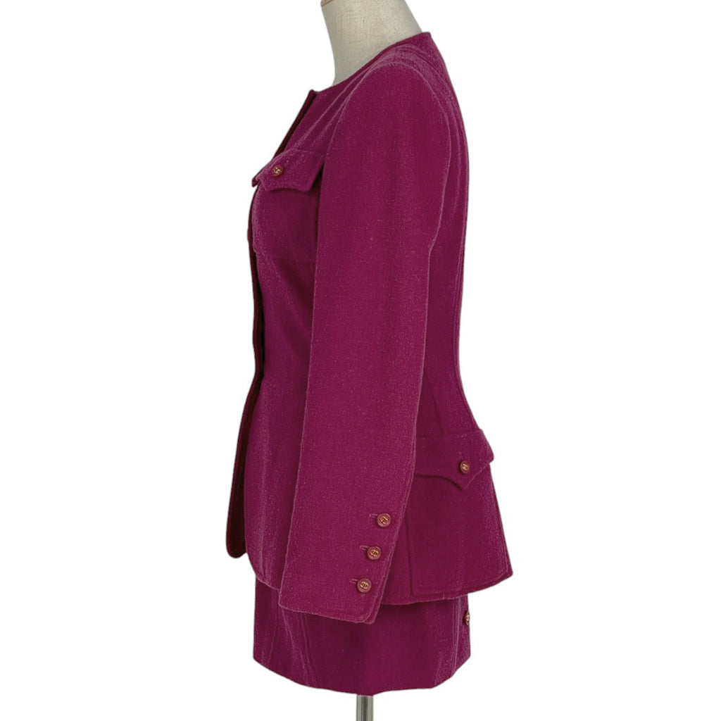 シャネル ココマークボタン セットアップ ミニスカート ノーカラー セットアップ スカートスーツ ウール ナイロン パープル レディース 【中古】brapp