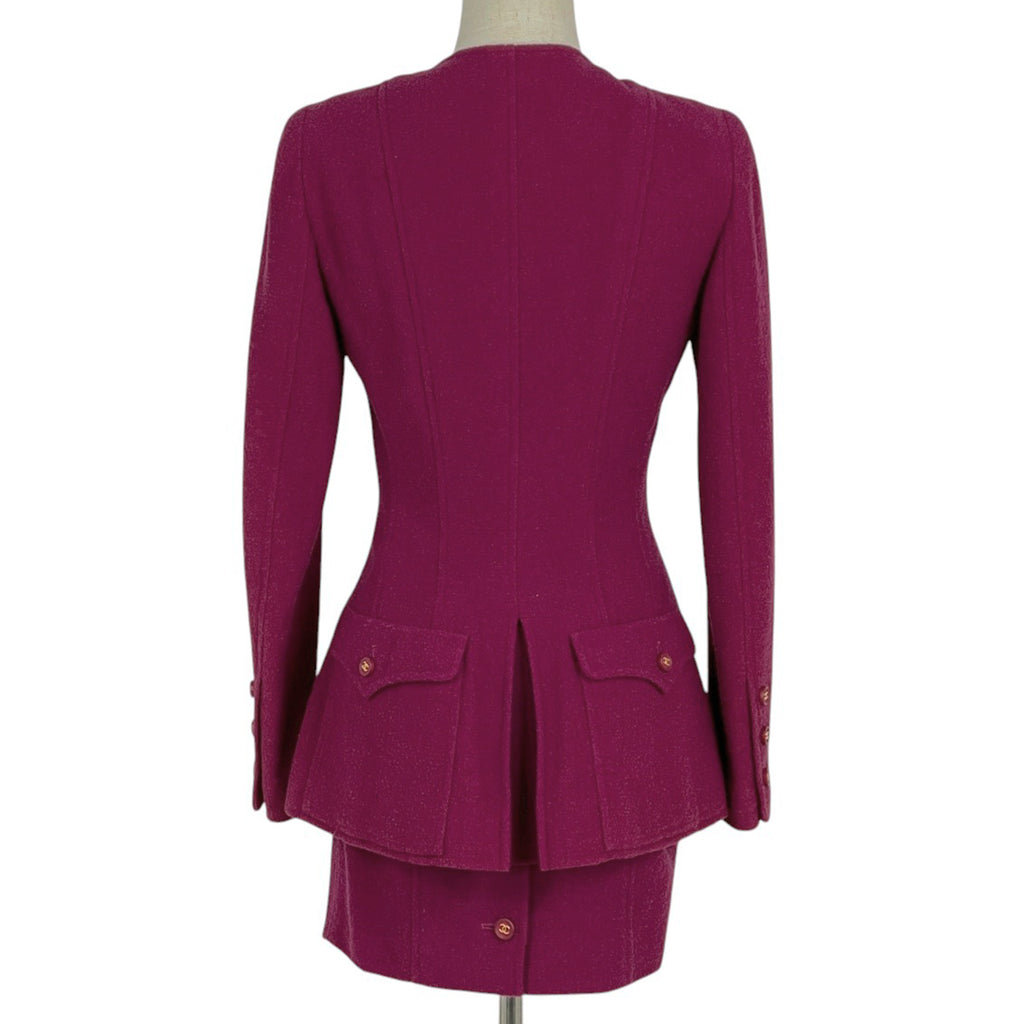 シャネル ココマークボタン セットアップ ミニスカート ノーカラー セットアップ スカートスーツ ウール ナイロン パープル レディース 【中古】brapp