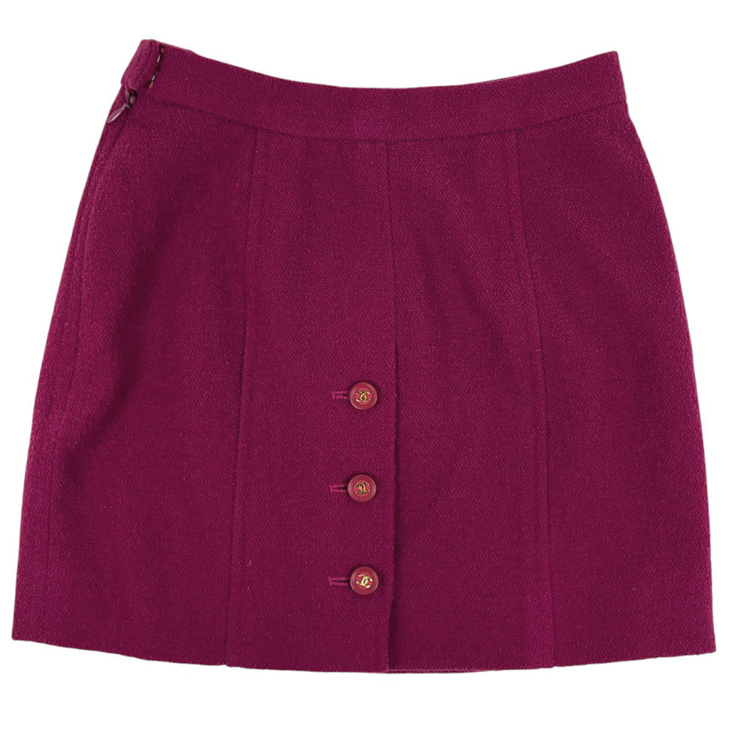 シャネル ココマークボタン セットアップ ミニスカート ノーカラー セットアップ スカートスーツ ウール ナイロン パープル レディース 【中古】brapp