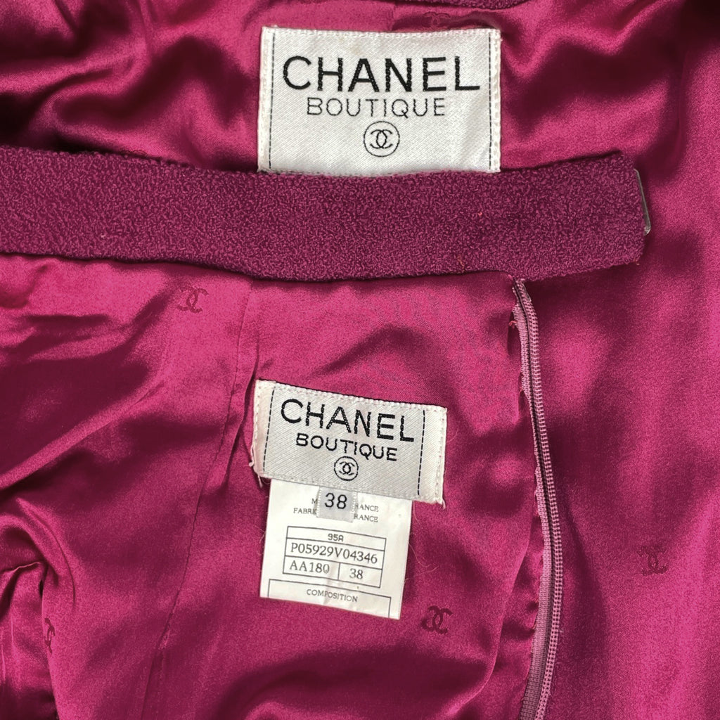 シャネル ココマークボタン セットアップ ミニスカート ノーカラー セットアップ スカートスーツ ウール ナイロン パープル レディース 【中古】brapp