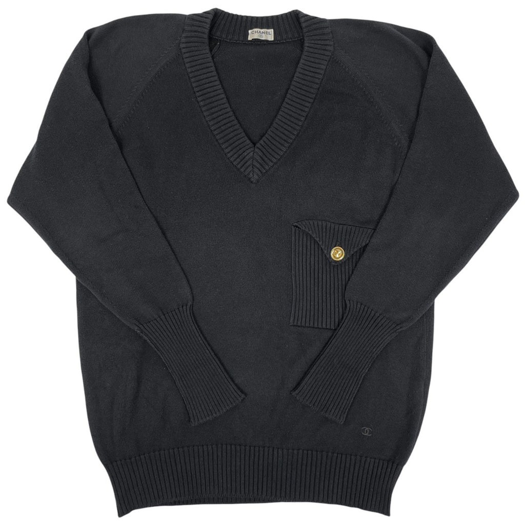 シャネル Vネック セーター ニット トップス セーター コットン ブラック レディース 【中古】brapp