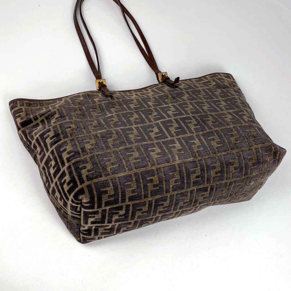 フェンディ ズッカ柄 トートバッグ ショルダーバッグ トートバッグ ベロア ブラウン 8BH127 レディース 【中古】brbag