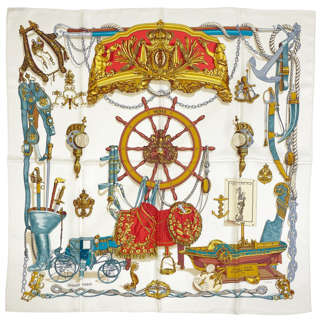 エルメス カレ 90 MUSEE 博物館 美術館 スカーフ シルク ホワイト マルチカラー レディース 【中古】brbag