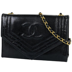 シャネル ココマーク チェーン ショルダーバッグ リザード ブラック レディース 【中古】brbag