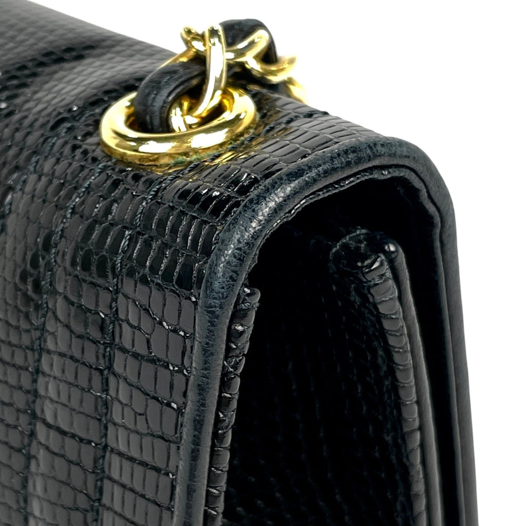 シャネル ココマーク チェーン ショルダーバッグ リザード ブラック レディース 【中古】brbag