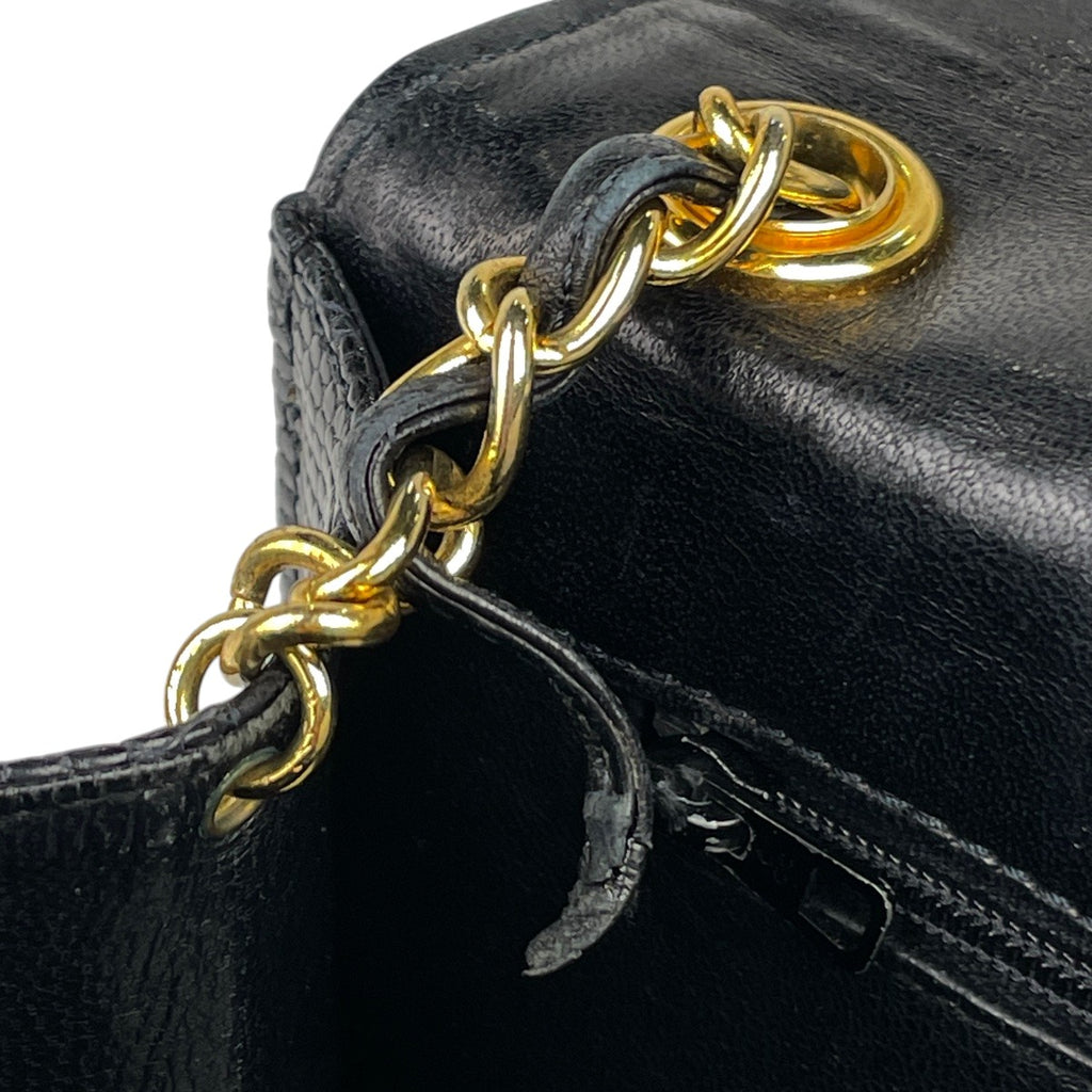 シャネル ココマーク チェーン ショルダーバッグ リザード ブラック レディース 【中古】brbag