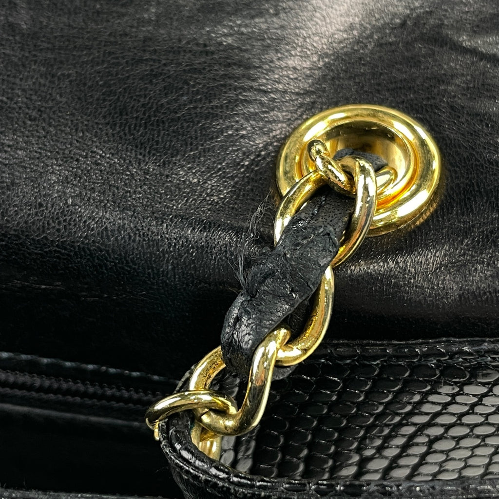 シャネル ココマーク チェーン ショルダーバッグ リザード ブラック レディース 【中古】brbag