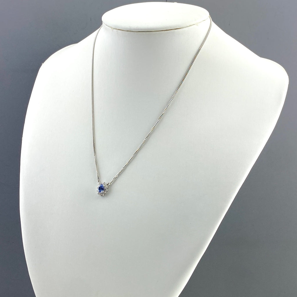 サファイア デザインネックレス プラチナ ペンダント メレダイヤ ネックレス Pt850 サファイア ダイヤモンド レディース 【中古】nbjwl
