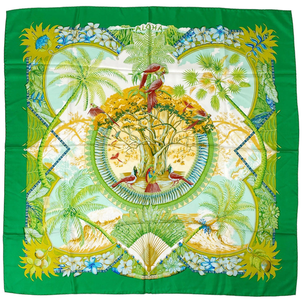 エルメス カレ 90 ALOHA アロハ スカーフ シルク グリーン マルチカラー レディース 【中古】brbag