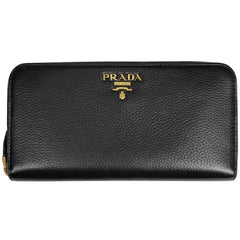 プラダ ロゴ ラウンドファスナー 長財布 ラウンドジップ 長財布 レザー ネロ(ブラック) 1ML506 レディース 【中古】brbag