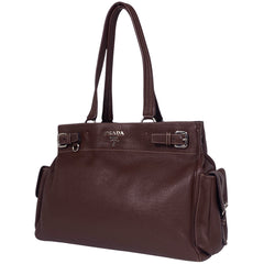 プラダ ロゴプレート トートバッグ ハンドバッグ トートバッグ レザー ブラウン BR3250 レディース 【中古】brbag