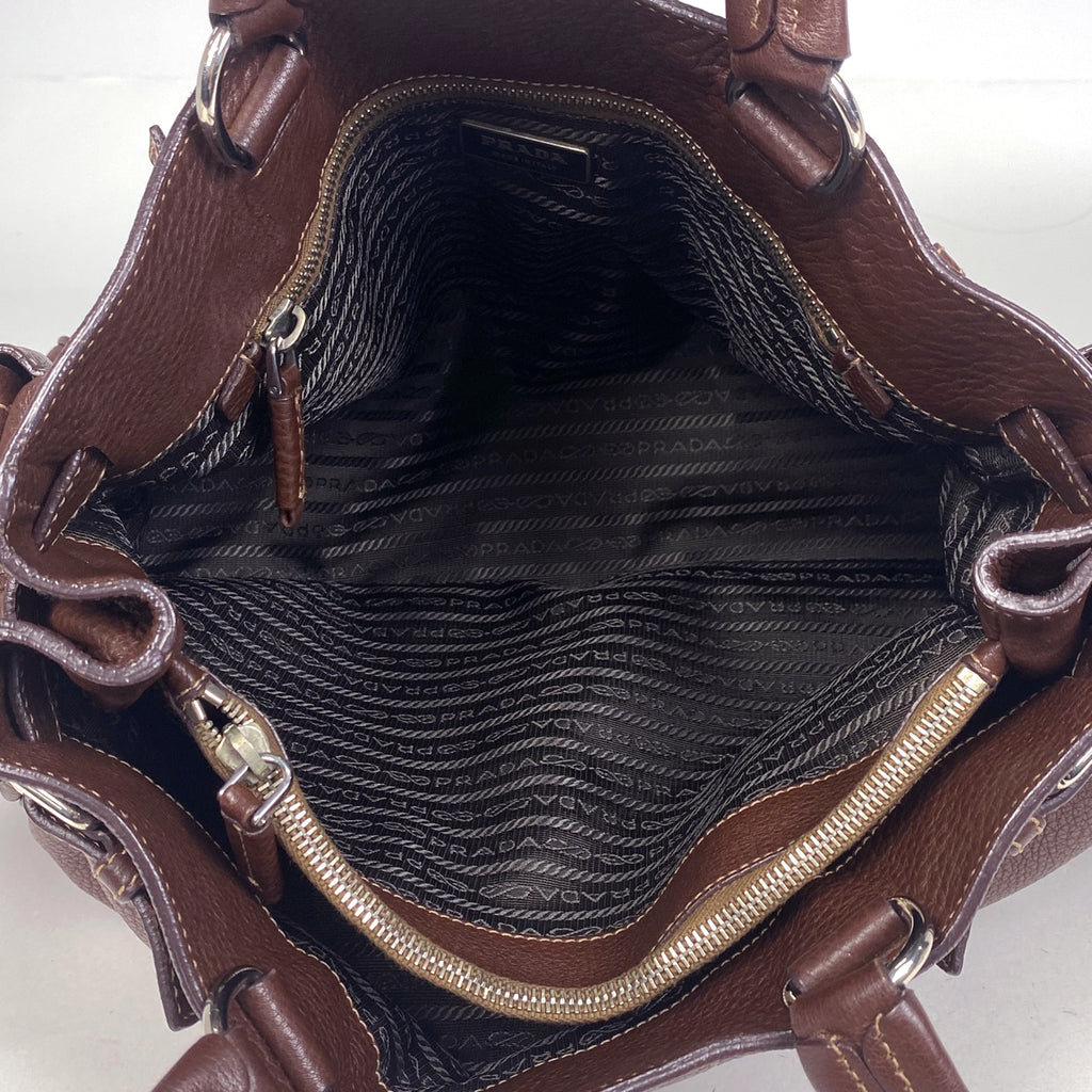 プラダ ロゴプレート トートバッグ ハンドバッグ トートバッグ レザー ブラウン BR3250 レディース 【中古】brbag