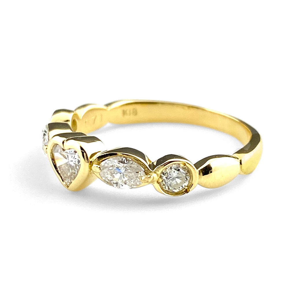 ハートモチーフ デザインリング YG イエローゴールド 指輪 リング 12.5号 K18 ダイヤモンド レディース 【中古】nbjwl