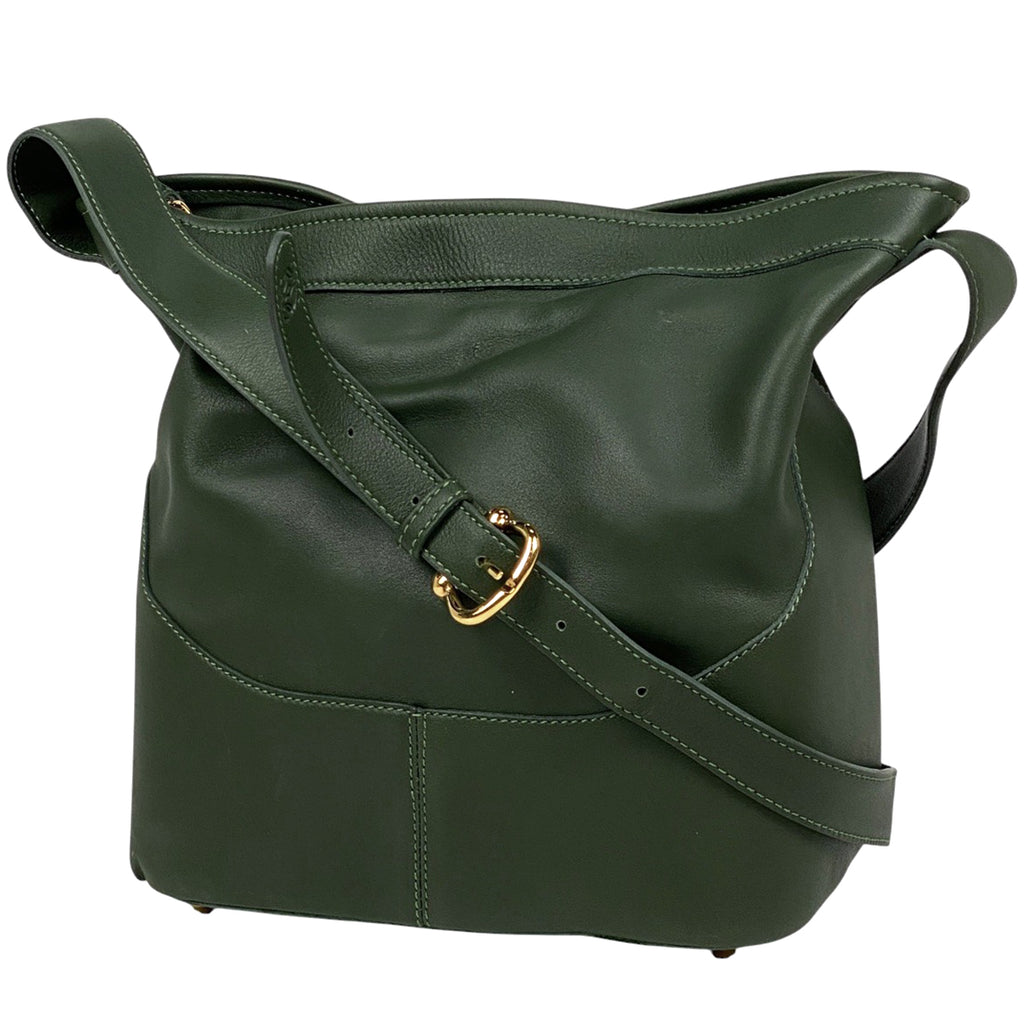 ロエベ ロゴ ショルダーバッグ アナグラム ショルダーバッグ レザー グリーン レディース 【中古】brbag