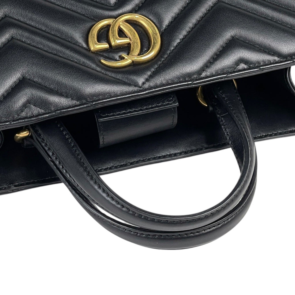 グッチ GGマーモント ハンドバッグ 2WAY ショルダーバッグ キルティング ダブルG ハンドバッグ レザー ブラック 448054 レディース 【中古】brbag