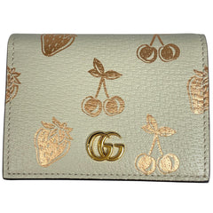 グッチ GGマーモント ミニ ウォレット ダブルG フルーツ柄 二つ折り財布 レザー アイボリー 456126 レディース 【中古】brbag