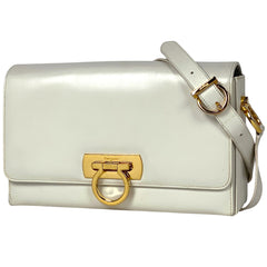 【在庫一掃】 サルヴァトーレフェラガモ ガンチーニ ショルダーバッグ 斜め掛け ショルダーバッグ レザー ホワイト 4696 レディース 【中古】brbag