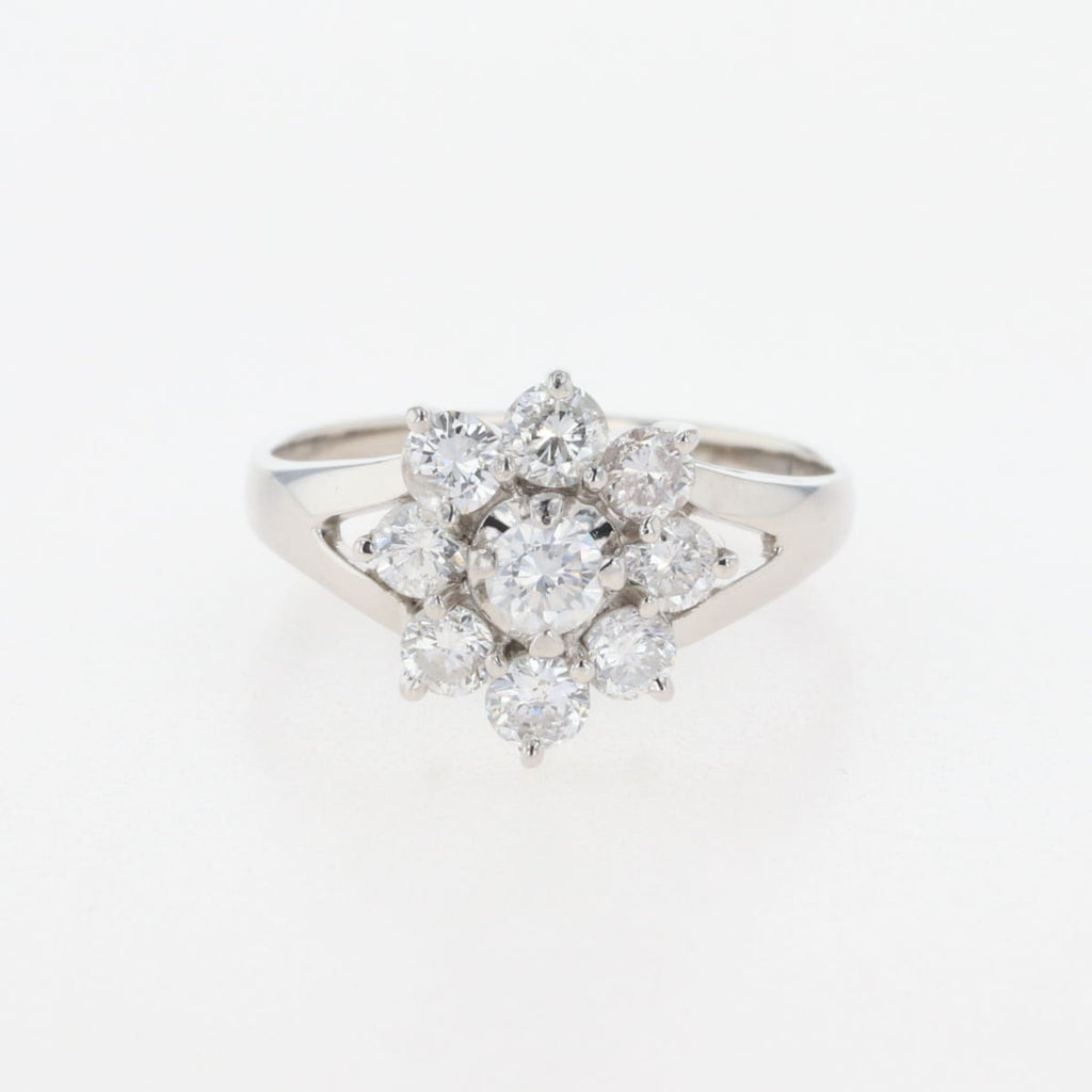 フラワーモチーフ デザインネックレス プラチナ 指輪 花 メレダイヤ リング 12号 Pt900 ダイヤモンド レディース 【中古】nbjwl