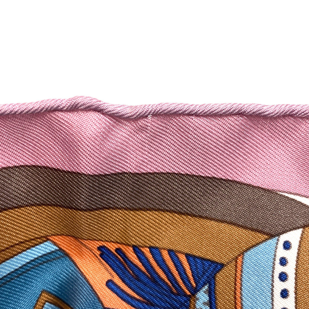 エルメス プチカレ MADEMOISELLE ガヴロッシュ お針子 リボン スカーフ シルク ピンク マルチカラー レディース 【中古】brbag