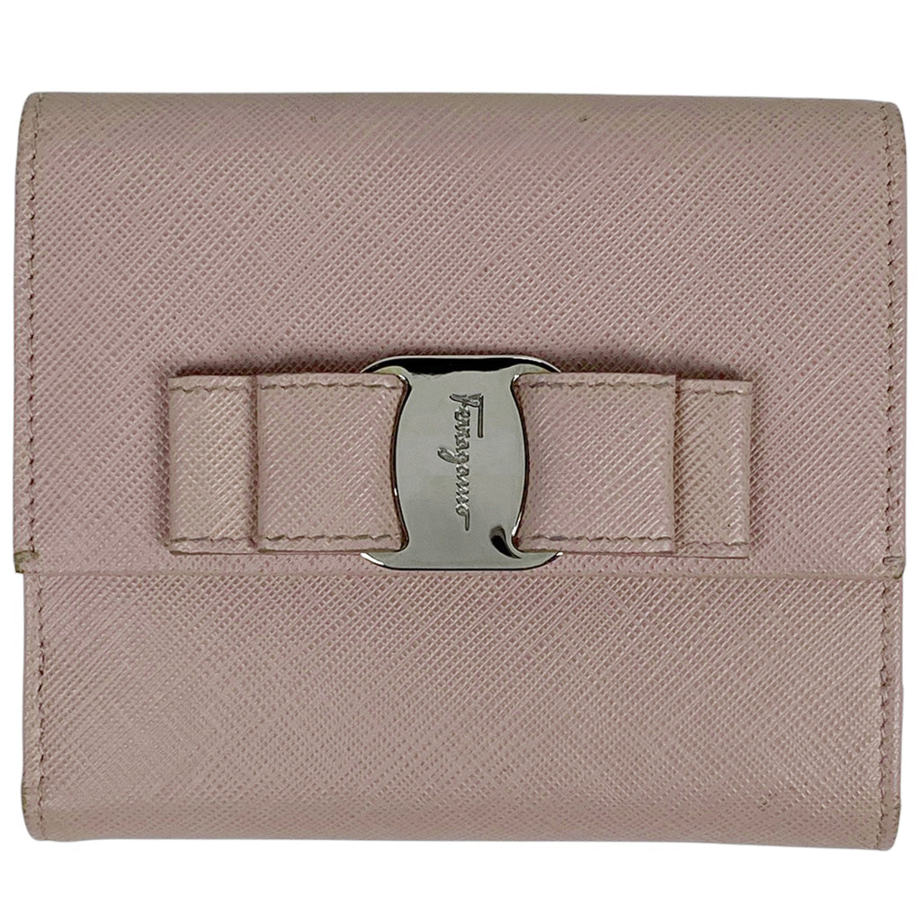 サルヴァトーレフェラガモ ヴァラリボン 二つ折り財布 ロゴ 二つ折り財布 レザー ピンク レディース 【中古】brbag