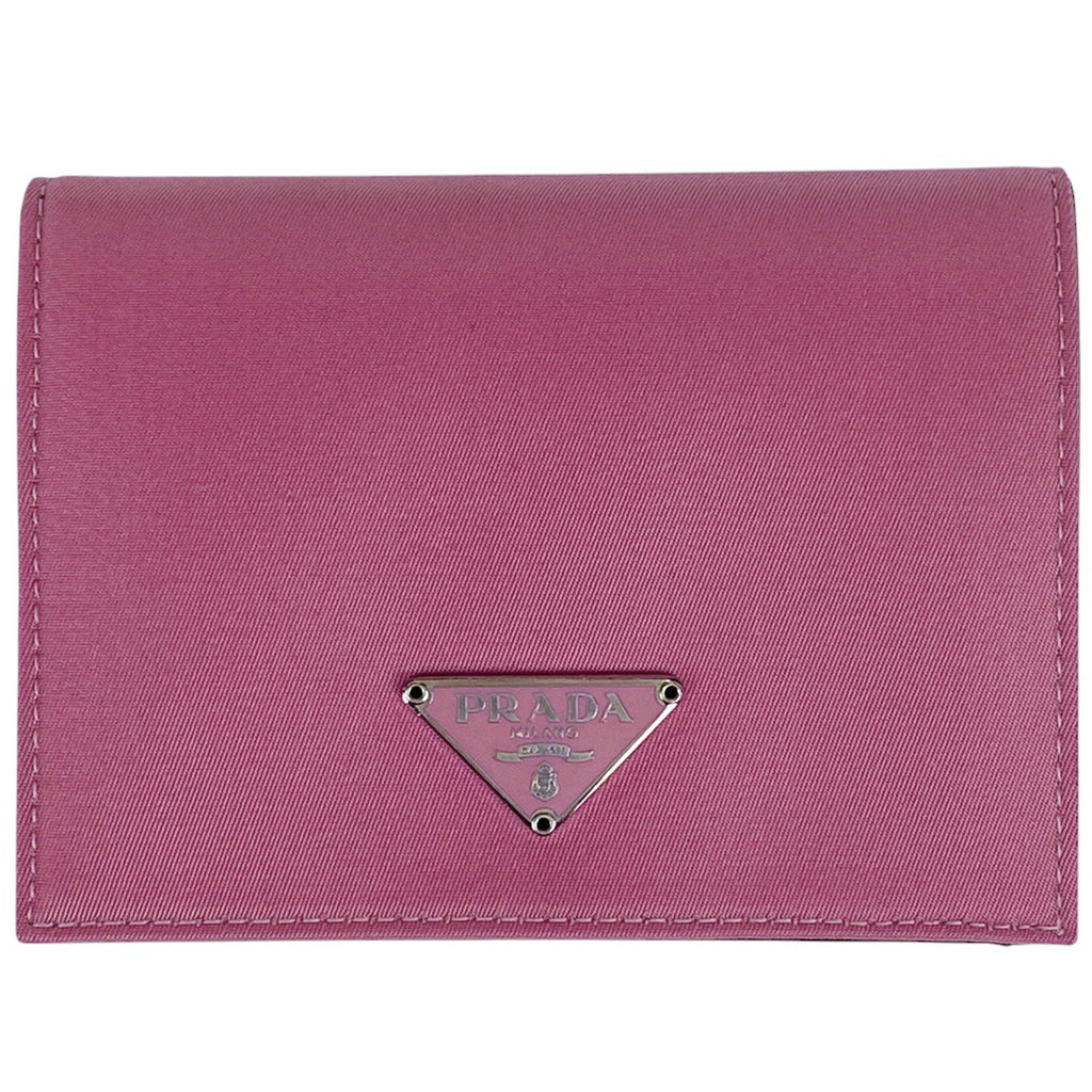 プラダ ロゴプレート 二つ折り財布 札入れ 小銭入れ テスートナイロン ピンク M204 レディース 【中古】brbag