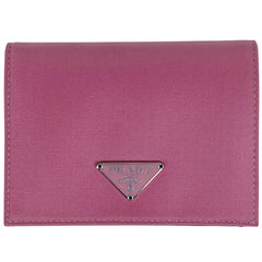 プラダ ロゴプレート 二つ折り財布 札入れ 小銭入れ テスートナイロン ピンク M204 レディース 【中古】brbag