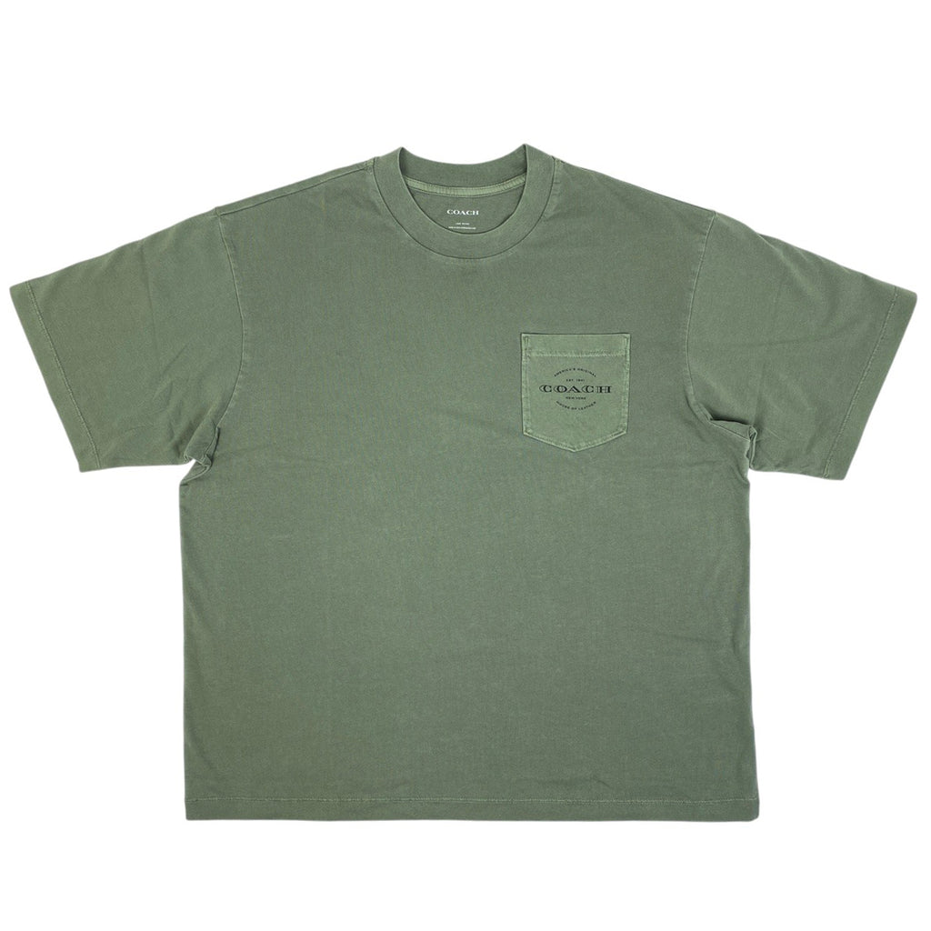 コーチ ポケット Tシャツ ロゴ クルーネック カーキ トップス 半袖Ｔシャツ 綿 ディープグリーン メンズ 【中古】brapp
