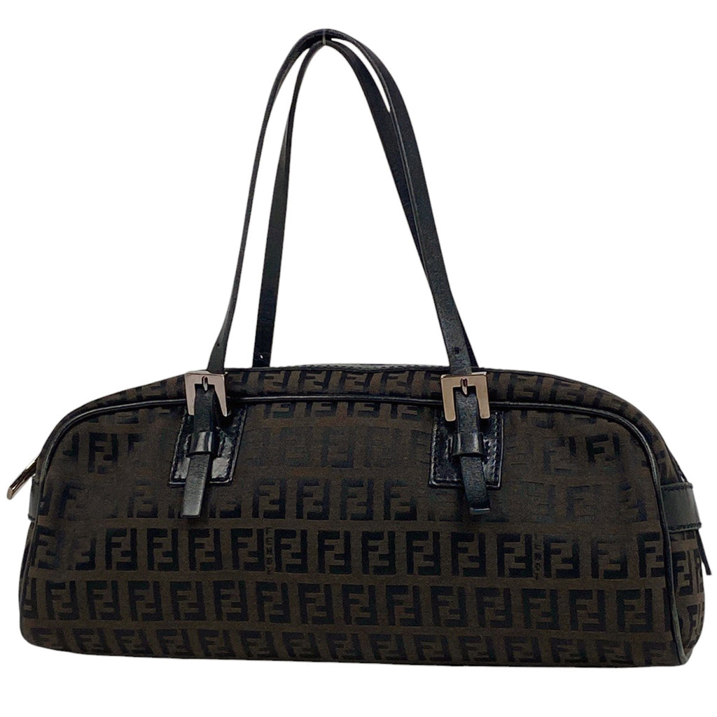 フェンディ ズッキーノ柄 ハンドバッグ ロゴ ハンドバッグ キャンバス ダークブラウン 8BL007 【中古】brbag