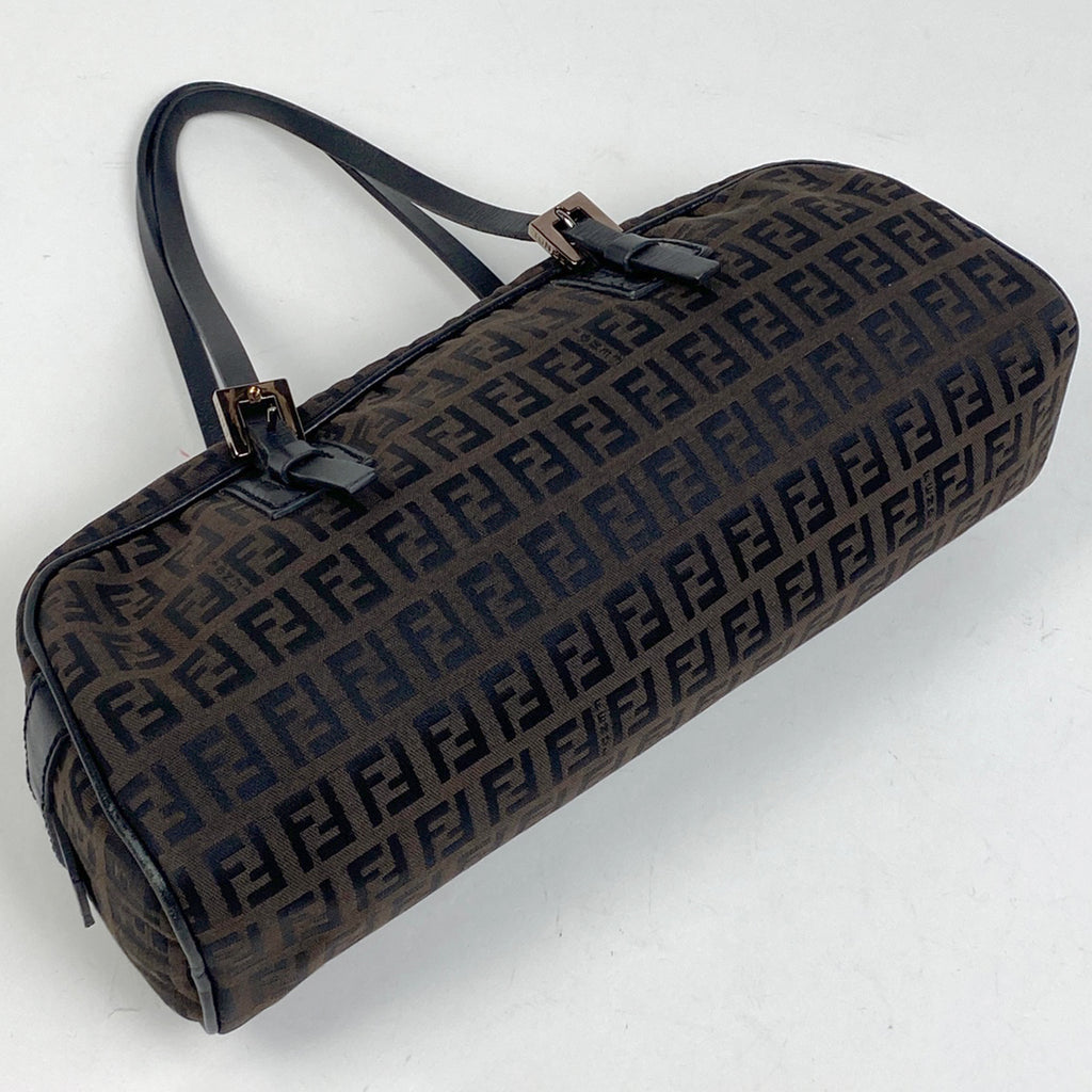 フェンディ ズッキーノ柄 ハンドバッグ ロゴ ハンドバッグ キャンバス ダークブラウン 8BL007 【中古】brbag