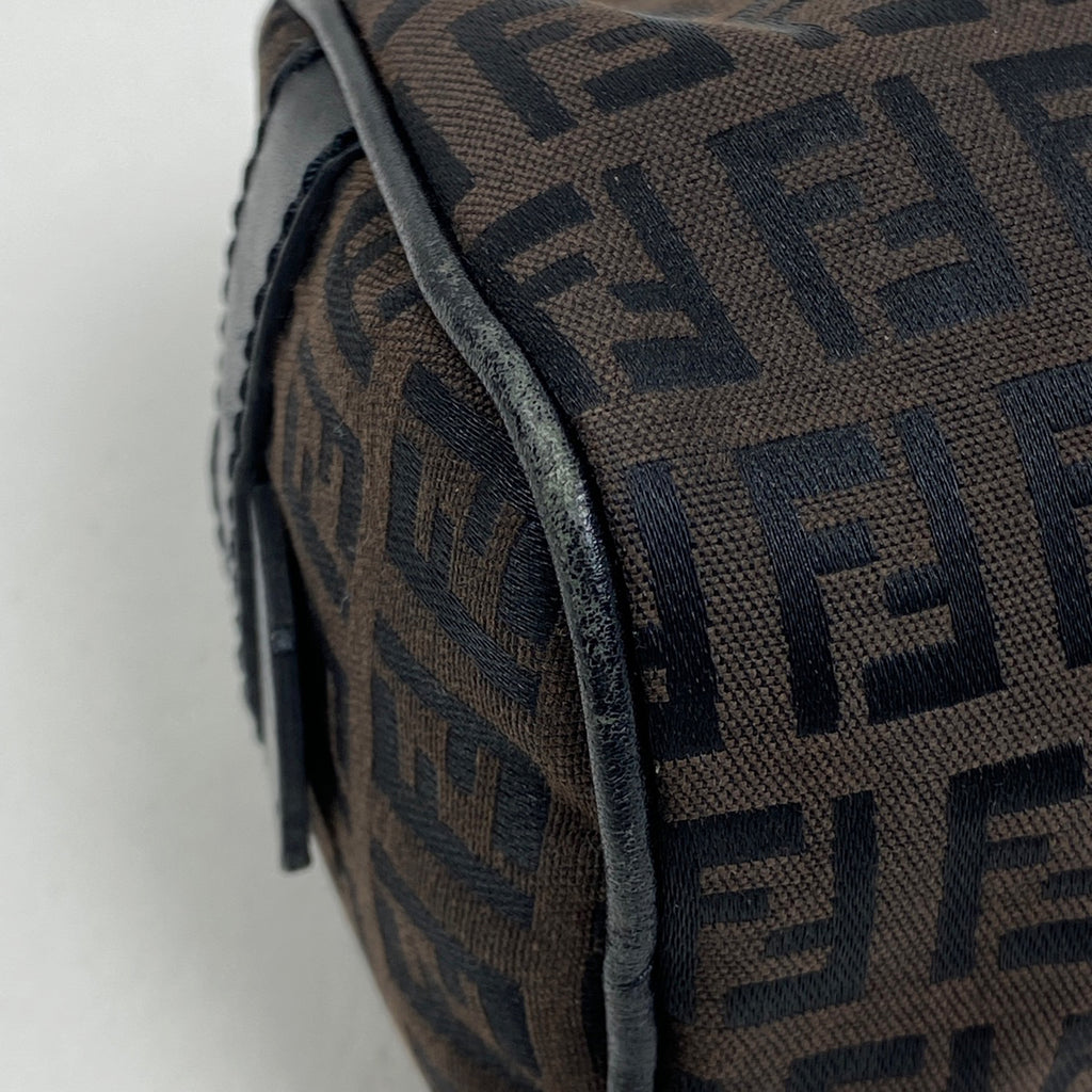 フェンディ ズッキーノ柄 ハンドバッグ ロゴ ハンドバッグ キャンバス ダークブラウン 8BL007 【中古】brbag