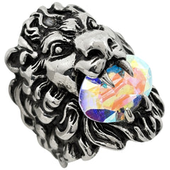 グッチ ライオンヘッド リング 指輪 レディース リング 18号 シルバーメッキ カラーストーン シルバー オーロラ メンズ ブランドアクセサリー 【中古】bracc