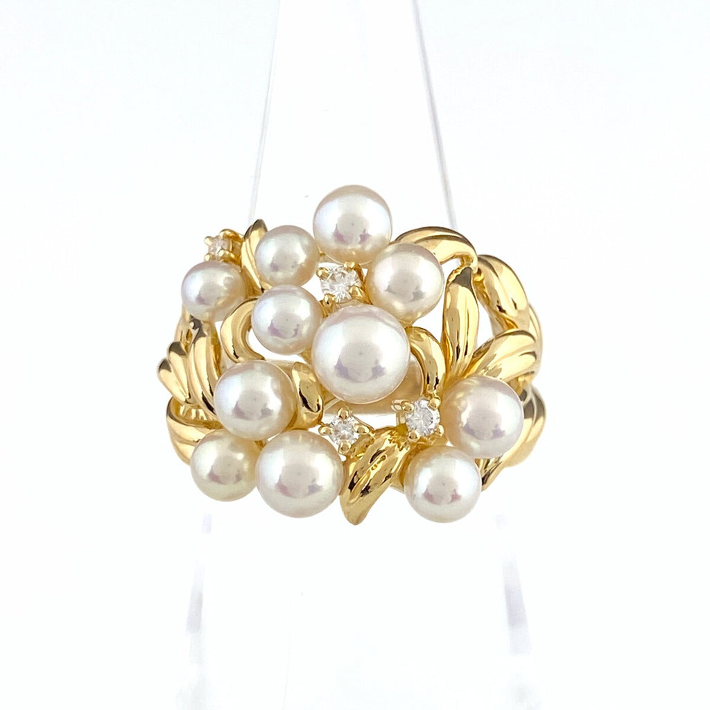 タサキ パール デザインリング YG イエローゴールド 真珠 メレダイヤ リング 11.5号 K18 パール ダイヤモンド レディース 【中古】brjwl