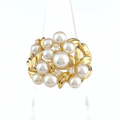 タサキ パール デザインリング YG イエローゴールド 真珠 メレダイヤ リング 11.5号 K18 パール ダイヤモンド レディース 【中古】brjwl