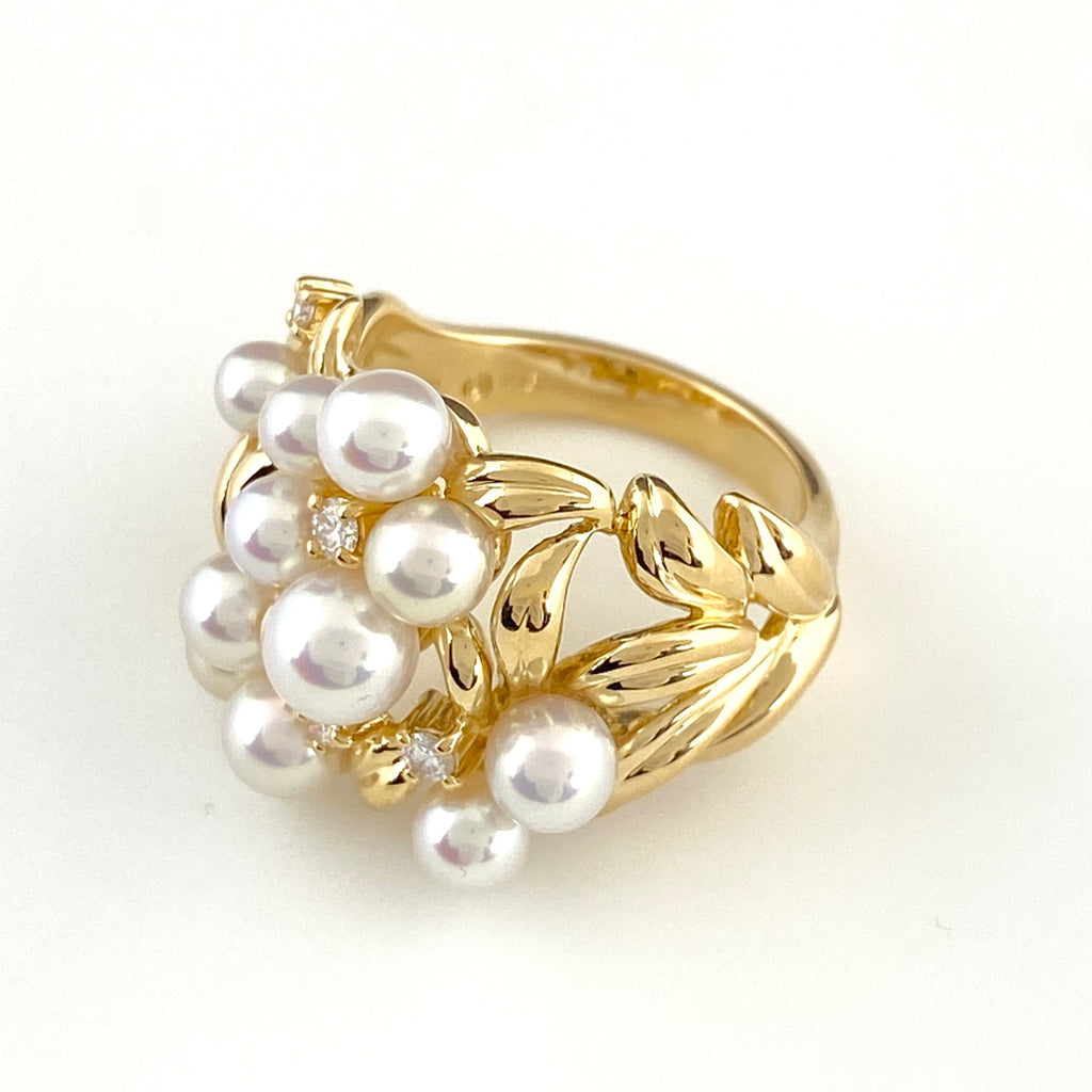 タサキ パール デザインリング YG イエローゴールド 真珠 メレダイヤ リング 11.5号 K18 パール ダイヤモンド レディース 【中古】brjwl