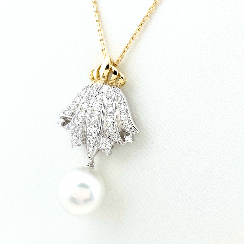 ミキモト パール デザインネックレス YG イエローゴールド WG ホワイトゴールド ペンダント メレダイヤ 真珠 ネックレス K18 WG K14 レディース 【中古】brjwl