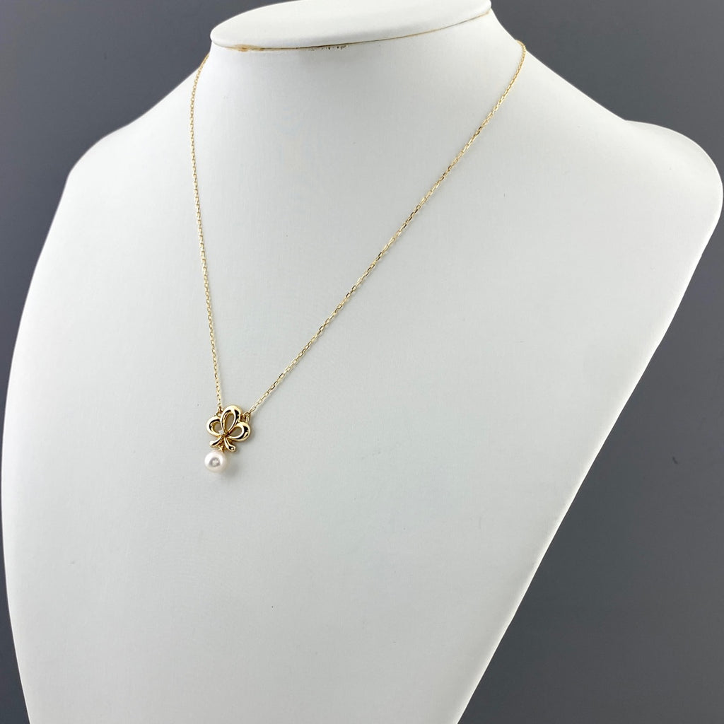 ミキモト パール デザインネックレス YG イエローゴールド ペンダント メレダイヤ 真珠 ネックレス K18 パール ダイヤモンド レディース 【中古】brjwl